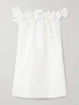 Off-the-shoulder appliquéd taffeta mini dress