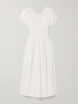 Leanne shirred organic cotton-voile midi dress