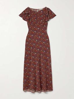Beatriz ruffled printed silk crepe de chine midi dress