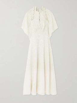 Corazon open-back ruffled silk-jacquard midi dress