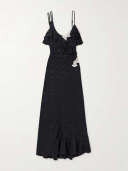 Izadora ruffled guipure lace-trimmed silk-jacquard maxi dress