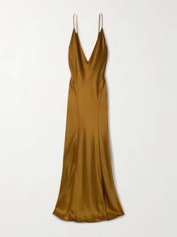 Open-back paneled silk-satin gown