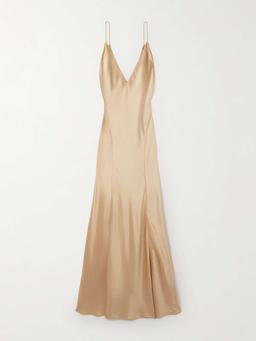 Open-back paneled silk-satin gown