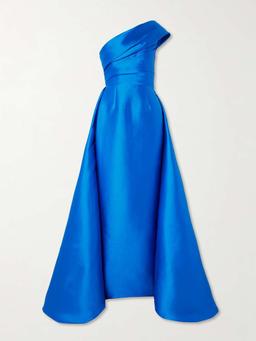 Alba one-shoulder draped satin-twill gown