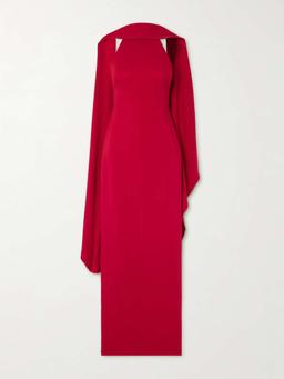 Emerson draped open-back crepe halterneck gown