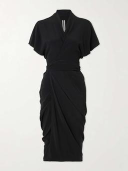 Draped crepe midi wrap dress