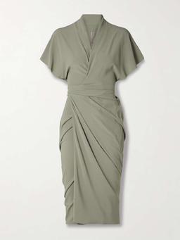 Draped crepe midi wrap dress