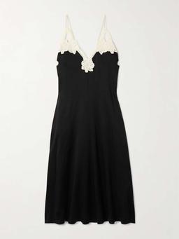 Guipure lace-trimmed satin midi dress