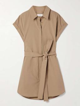 Belted organic cotton-poplin mini shirt dress