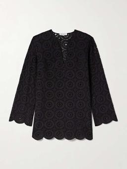 Scalloped broderie anglaise cotton-voile mini dress