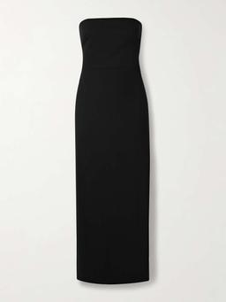 Strapless wool-blend crepe midi dress