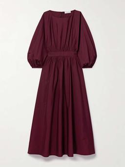 Ahmose gathered cotton-poplin midi dress
