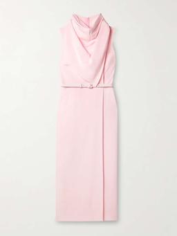 Belted draped silk-crepe midi dress