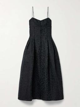 Rickie pleated metallic leopard-jacquard cotton-blend midi dress