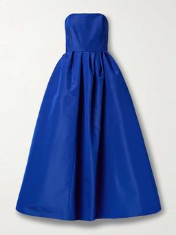 Strapless pleated silk-faille gown