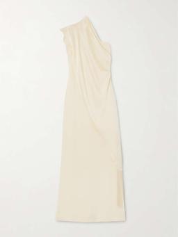 Berenson draped one-shoulder fringed crepe gown