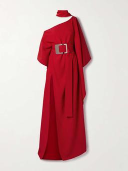 Taylor belted one-shoulder cady kaftan