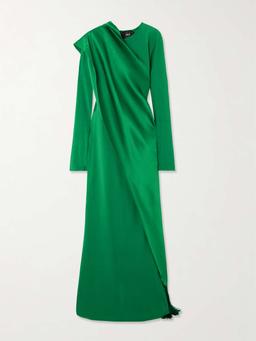 Mounia wrap-effect fringed crepe gown