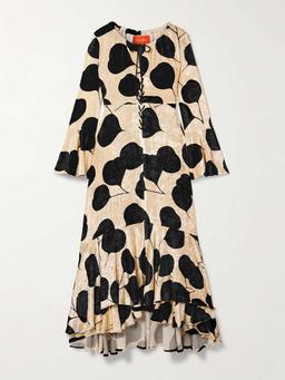 Cocteau lace-up printed crushed-velvet maxi dress