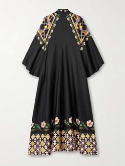 Magnifico tie-neck printed silk-twill maxi dress