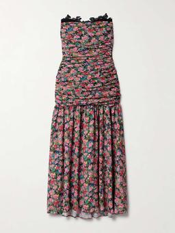 Viola lace-trimmed floral-print chiffon midi dress