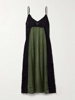 Somaly tie-detailed guipure lace and silk-satin midi dress