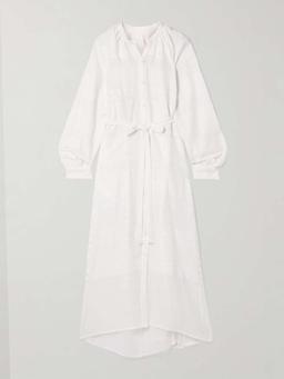 Makeda belted metallic striped cotton-gauze maxi dress