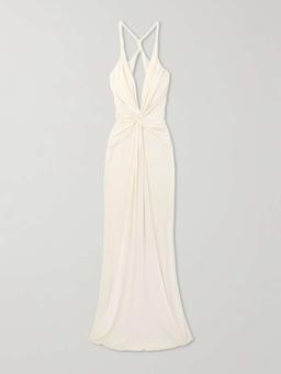 Open-back twist-front jersey gown