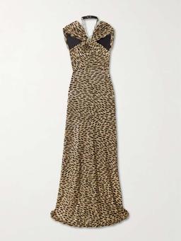 Embellished leopard-print fil coupé lamé maxi dress