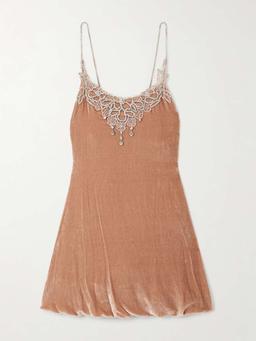 Embellished velvet mini dress