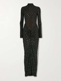 Studded draped stretch-jersey midi dress