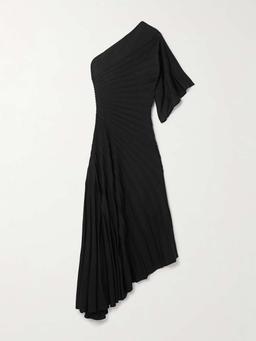 One-shoulder ribbed wool midi dress