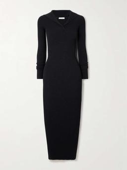Hooded ribbed-knit midi dress