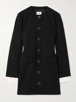 Embellished poplin-trimmed twill mini dress