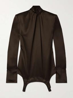 Twisted silk-satin turtleneck mini dress