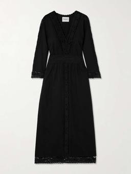 Veona lace-trimmed linen and cotton-blend midi dress