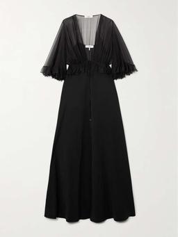 Ruffled silk-crepon and crepe maxi dress