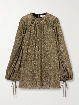 Metallic silk-blend mini dress