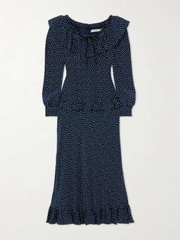 Ruffled polka-dot silk crepe de chine midi dress
