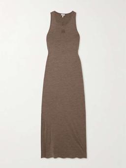Anagram embroidered twist-back wool-blend jersey maxi dress