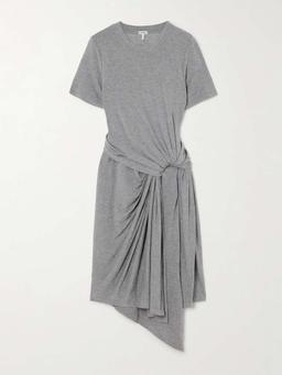 Asymmetric knotted jersey midi dress