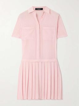 Pleated printed silk crepe de chine mini dress