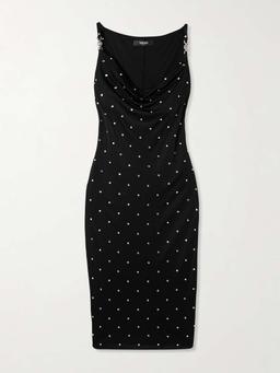 Embellished draped jersey midi dress