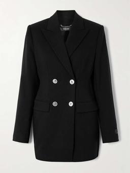 Double-breasted cut-out wool-blend grain de poudre mini dress