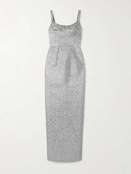 Sharon pintucked metallic seersucker maxi dress