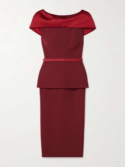 Rella satin-trimmed crepe midi dress