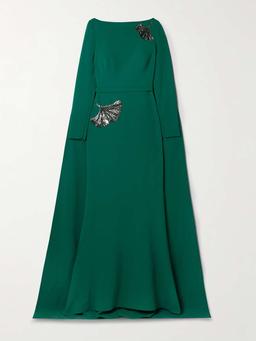 Ginevra cape-effect embellished crepe gown