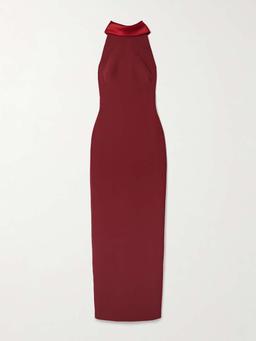 Holliana duchesse satin-trimmed crepe gown