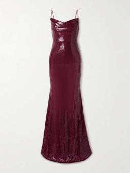 Draped sequined tulle gown