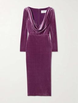Draped stretch-velvet midi dress